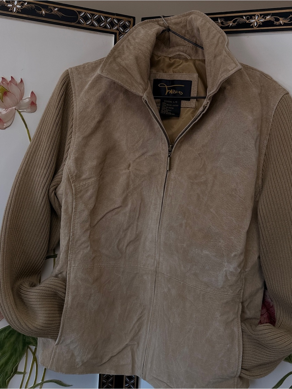 Women's Beige Suede Zip Front Jacket